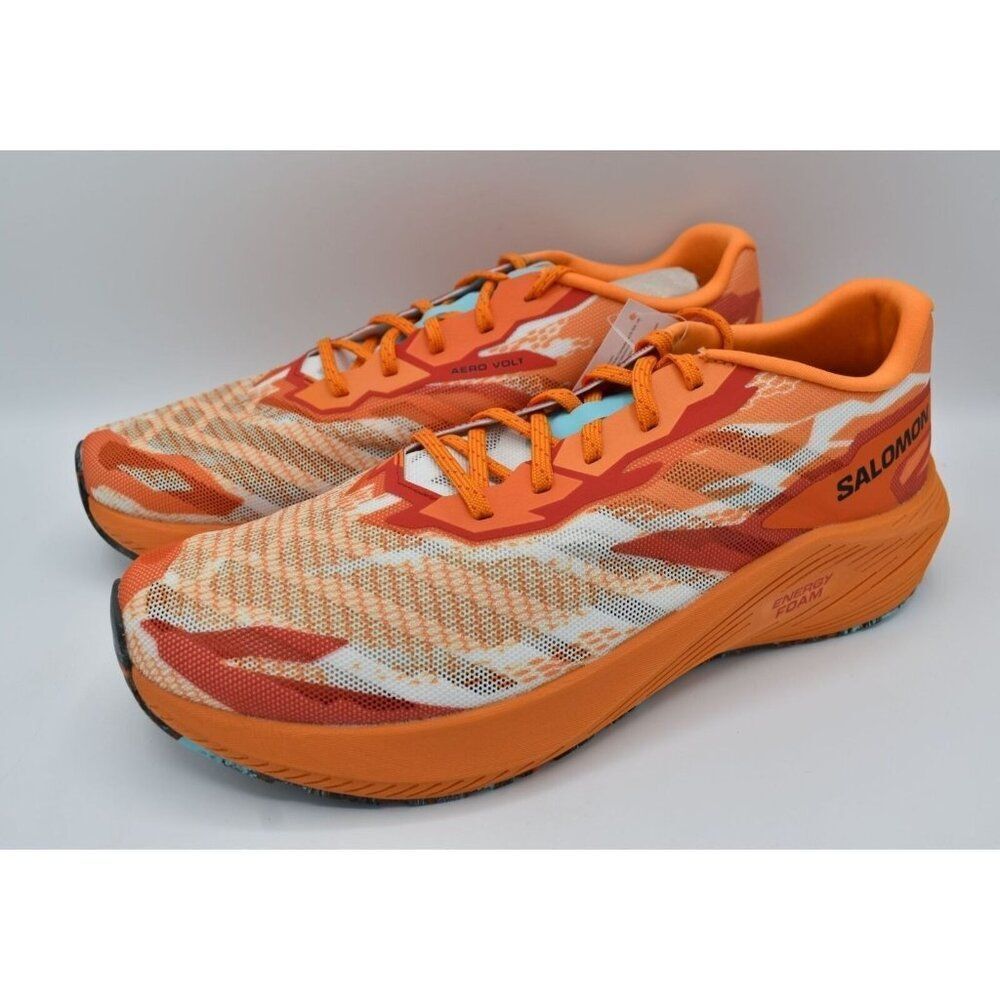 Salomon Mens Size 11.5 Aero Volt Tumeric‎ Red Blue Road Running Shoes Sneakers